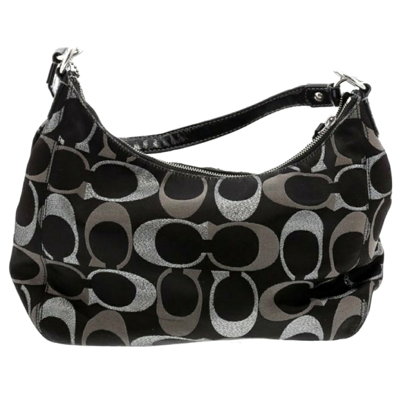 💎 Coach 3 Color Black Metallic Silver Signature Stripe Convertible Satchel Bag - Picture 3 of 12